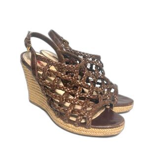Prada Vintage Wedge Sandals Heels 35.5 US 5.5 Brown Braided Leather Espadrille